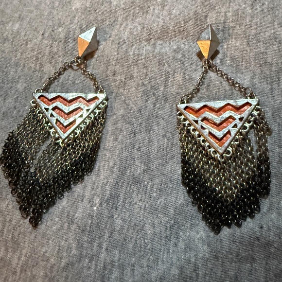 Jewelry - Geometric Silver and Gold Chain Earrings